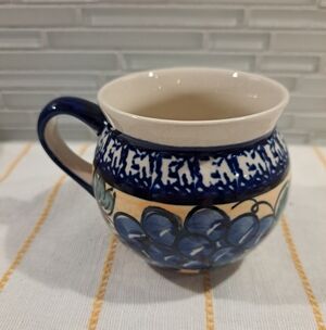 Blue Rose Polish Pottery Boleslawiec Grapes Bell Shaped Mug